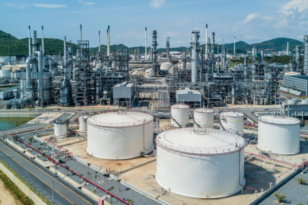 Aerial view oil refinery, refinery plant, refinery factory.